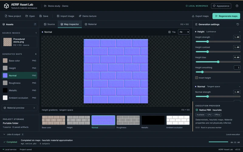 The actual normal PNG channel generated locally from the procedural stone demo; material values are independent of the theme.