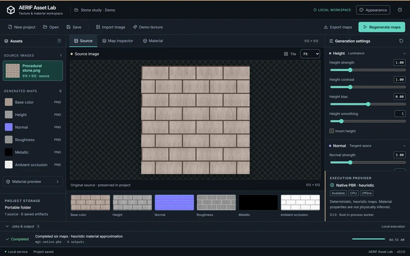 The original procedural stone demo is inspected on a fixed neutral background.